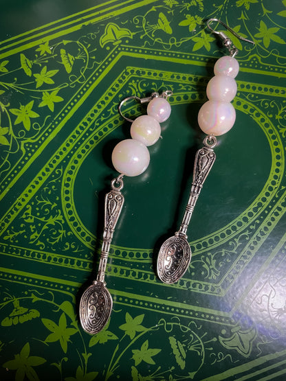 Iridescent Pearl Antique Spoon Earrings
