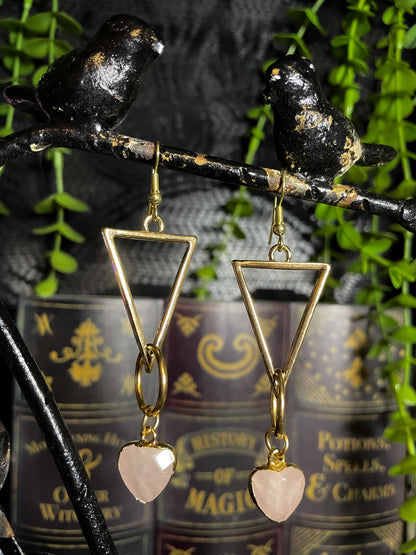 Geometric Rose Quartz Earrings (Gold)
