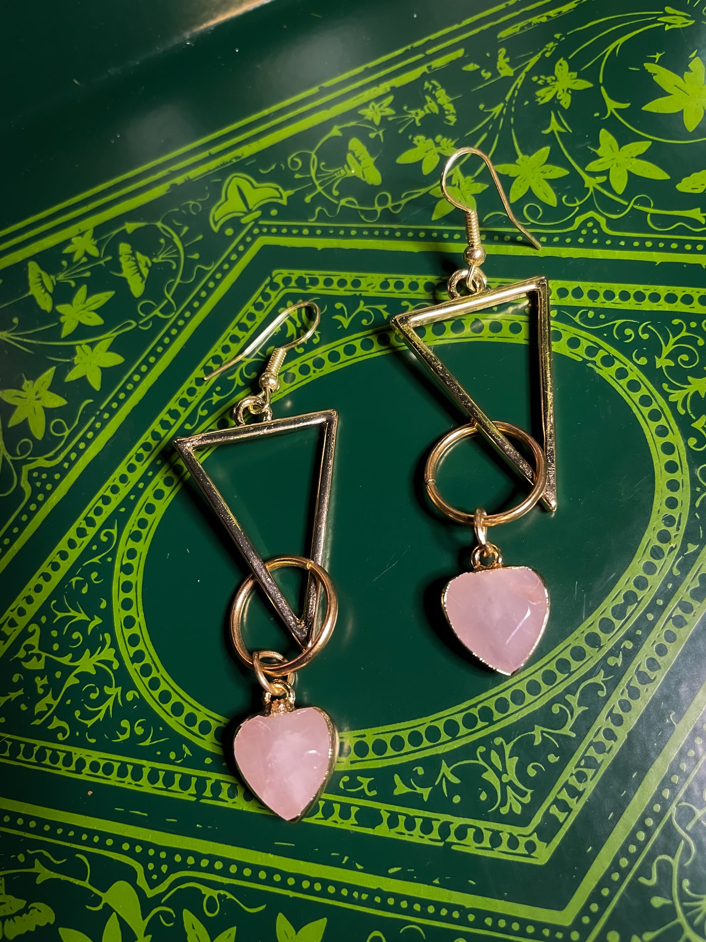 Geometric Rose Quartz Earrings (Gold)